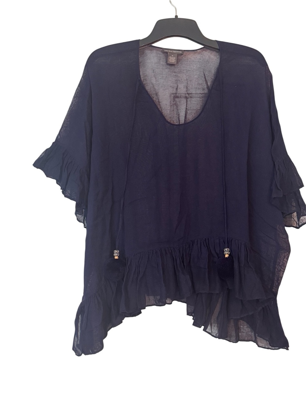 Chelsea & Theodore Navy Textured Cotton Top